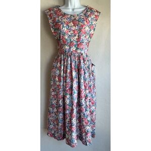 Vintage Willowbend Floral Pinafore Overall Sleeveless Midi Dress 8 Button Up